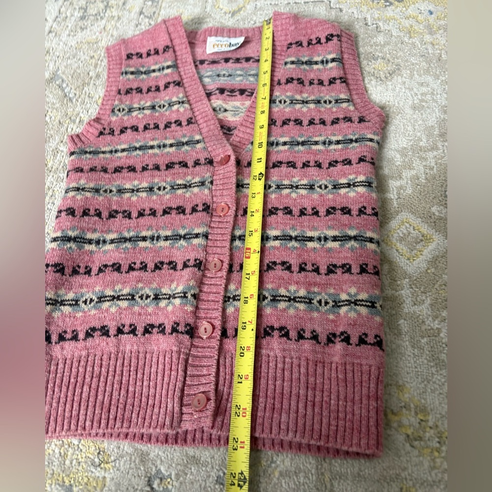 Vintage Eccobay Made in USA Pink Fair Isle Vest - Picture 8 of 9